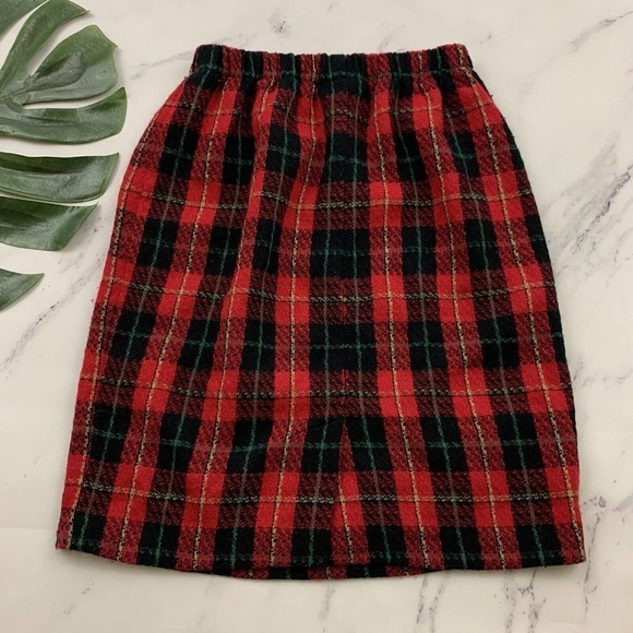 Ms Choice Womens Vintage Pencil Skirt Size 8 Red Black Plaid Woven 90s Pull On - Picture 6 of 9